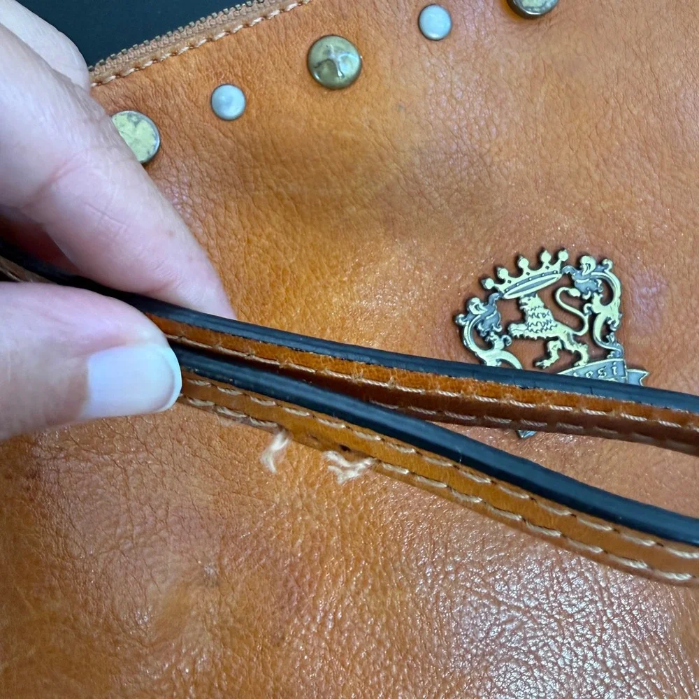 Pratesi Firenze Italian Leather Studded Pouch Bag Cognac Made in Italy - Picture 8 of 12